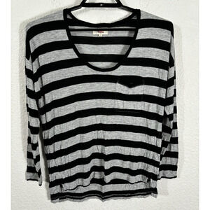 Madewell Top Size S Black Gray Striped Long Sleeve Comfy Viscose